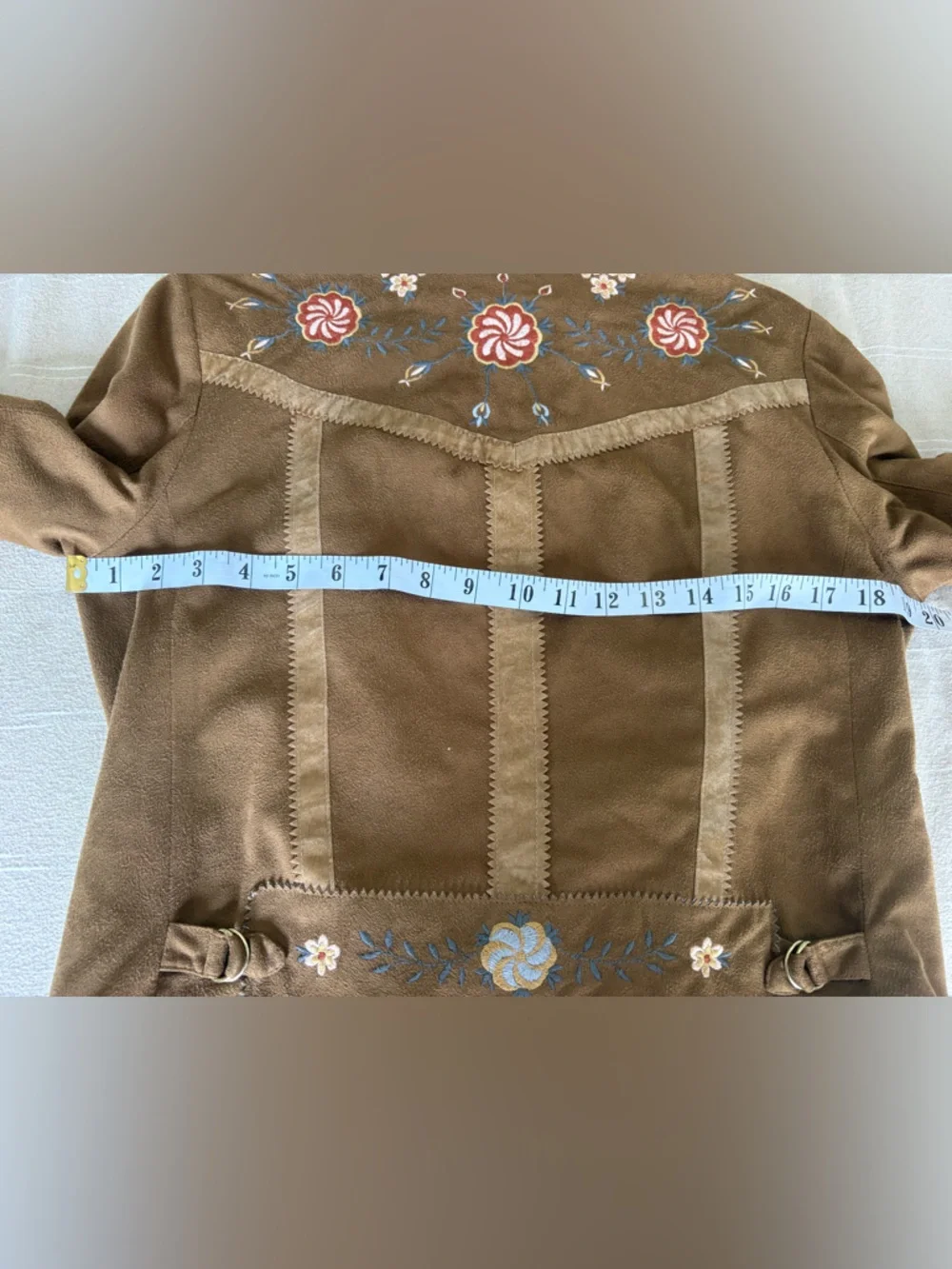 A·B·S by Allen Schwartz Embroidered faux Suede zip up boho chic Jacket brown (M) - Picture 4 of 6